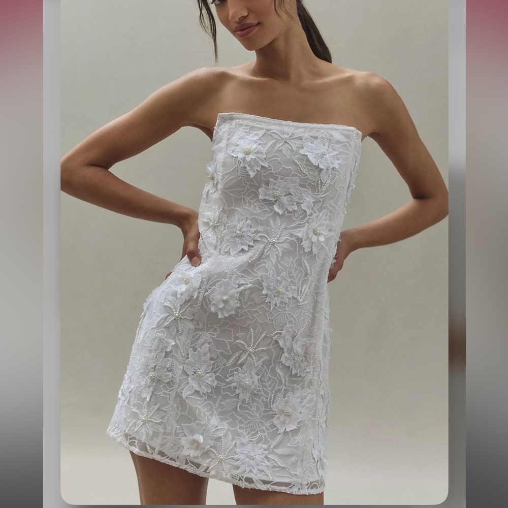 Anthro BHLDN 3D Floral Removable Puff-Sleeve Mini Dress size M Reception dress - Picture 4 of 12